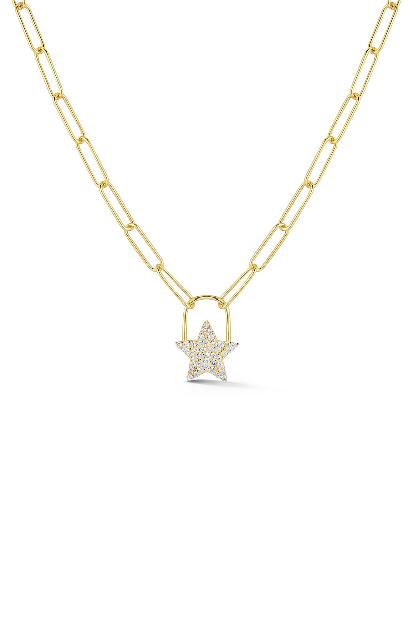 Sphera Milano Gold Vermeil Cz Star Paperclip Necklace