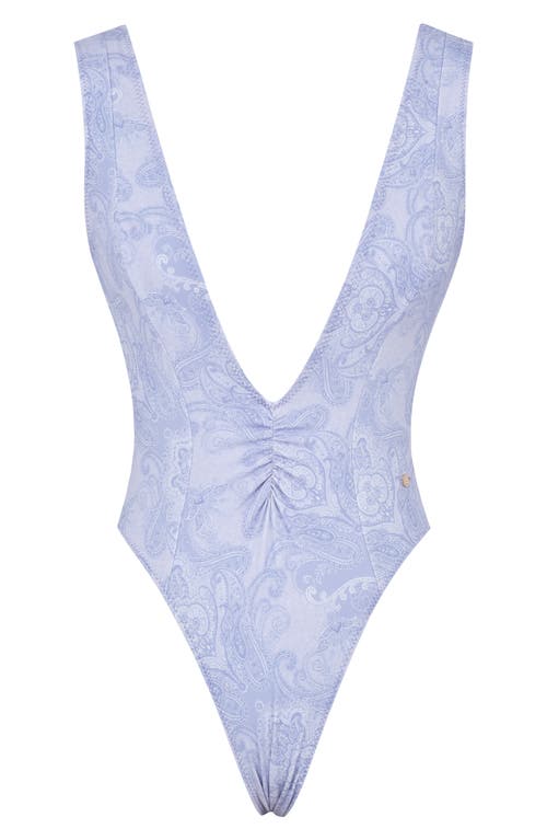 Shop House Of Cb Martinique Plunge One-piece Swimsuit In Lavender Paisley