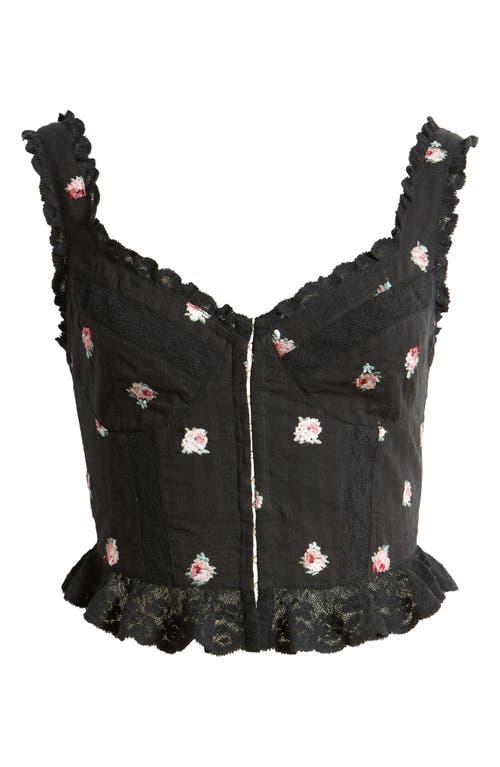 Shop Loveshackfancy Galette Floral Embroidered Peplum Top In Black Combo