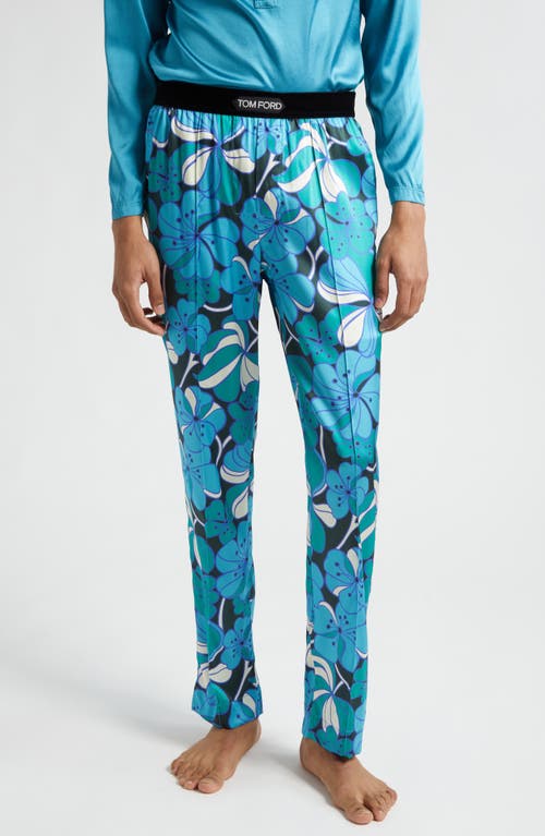 TOM FORD Floral Stretch Silk Pajama Pants Aquamarine at Nordstrom,