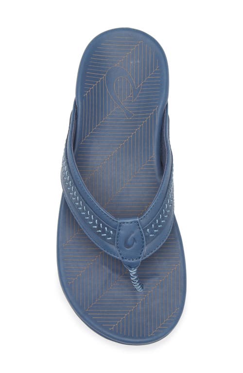 Shop Olukai Aho Leather Flip Flop In Coastal Blue/coastal Blue