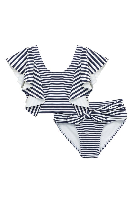 Habitual Girls' Malibu Stripe Two Piece Swimsuit - Big Kid In Blue