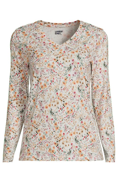 Shop Lands' End Relaxed Supima Cotton Long Sleeve V-neck T-shirt In Ivory Wildflowers