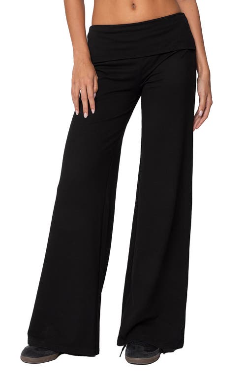 Shop Edikted Wide Leg Foldover Pants In Black