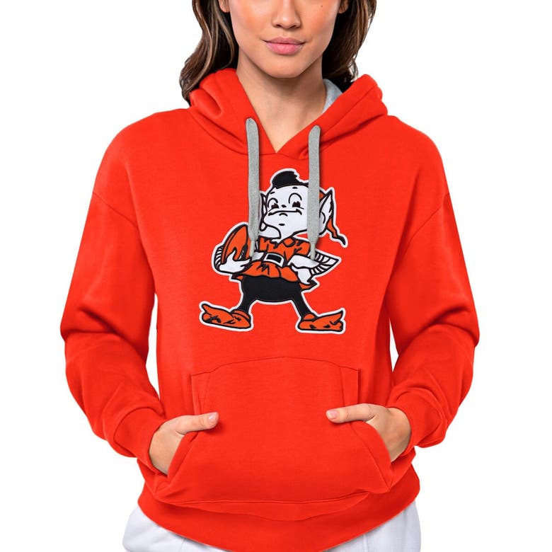 Shop Antigua Orange Cleveland Browns Victory Logo Pullover Hoodie