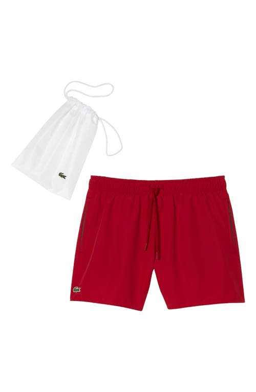 Lacoste Recycled Polyester Swim Trunks in 8Un Rouge/Vert