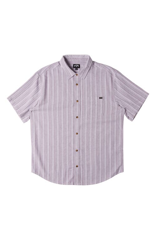 Billabong All Day Regular Fit Stripe Short Sleeve Cotton & Linen Button-Up Shirt Grey Violet at Nordstrom,