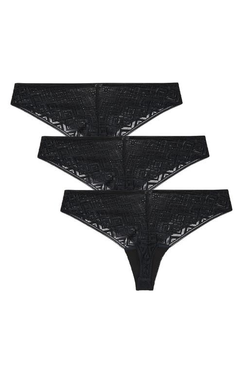 DKNY Pure Lace 3-Pack Thongs in Black