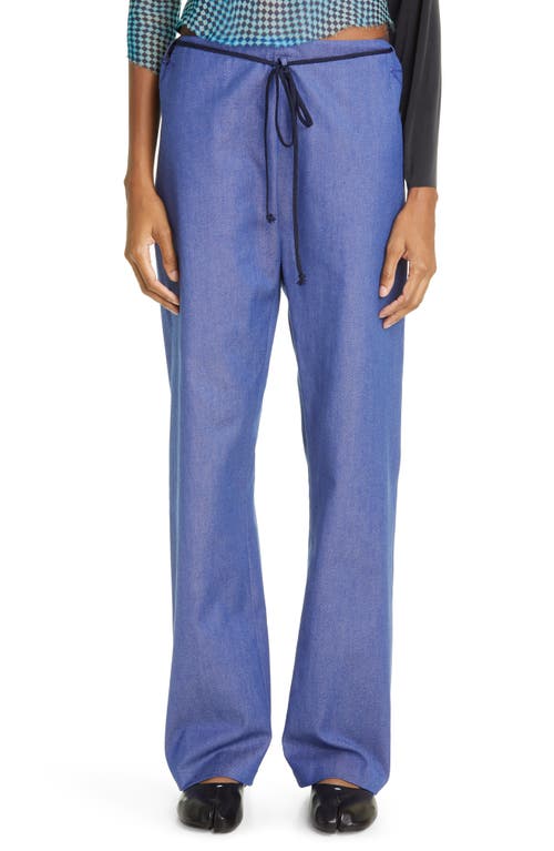 CAFE FORGOT x So Far Drawstring Straight Leg Silk Pants in Blue