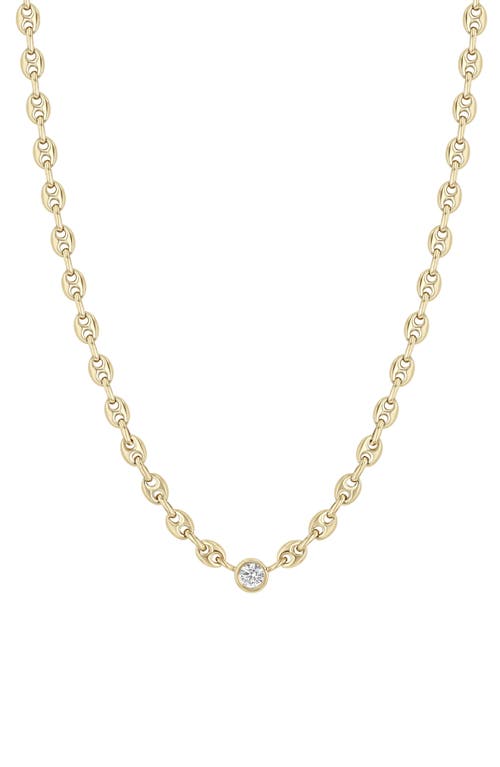 Shop Zoë Chicco Diamond Bezel Puffed Mariner Chain Necklace In 14k Yellow Gold