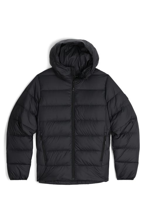 Shop Outdoor Research Coldfront 700 Fill Power Down Insulated Hooded Ripstop Packable Puffer Jacket In Solid Black