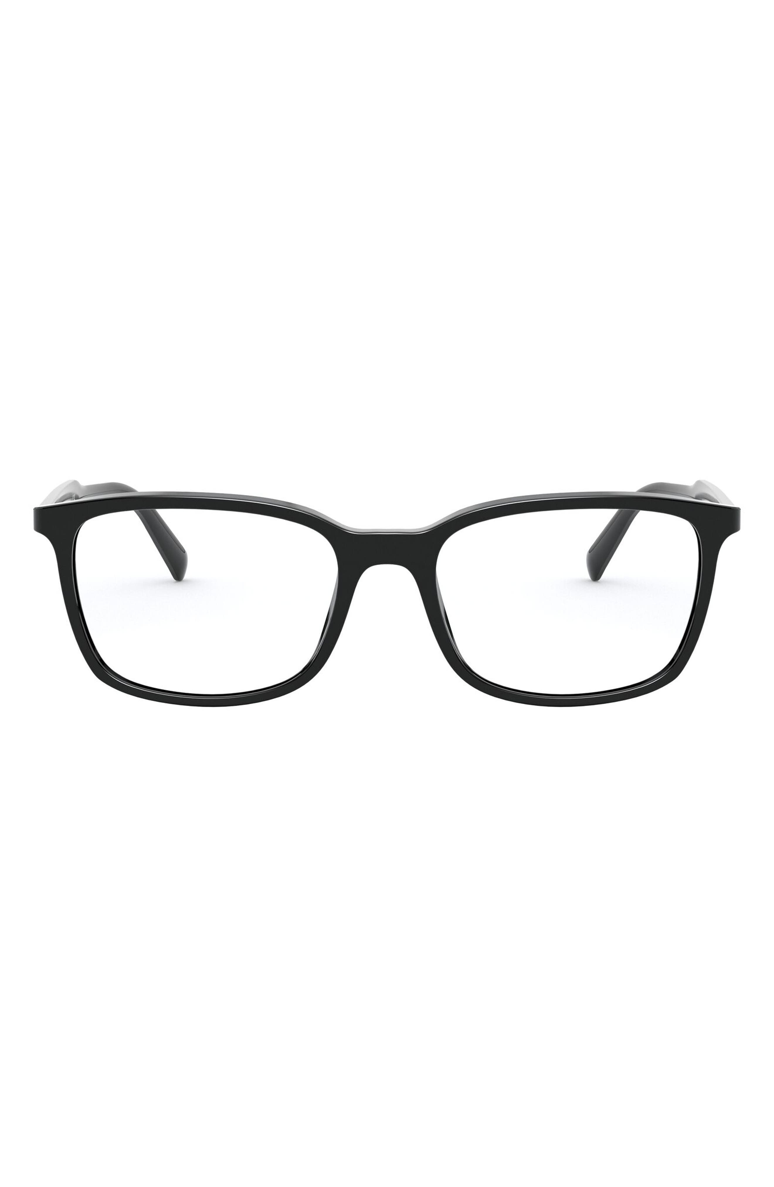 Prada 55mm Rectangular Optical Glasses in Black at Nordstrom