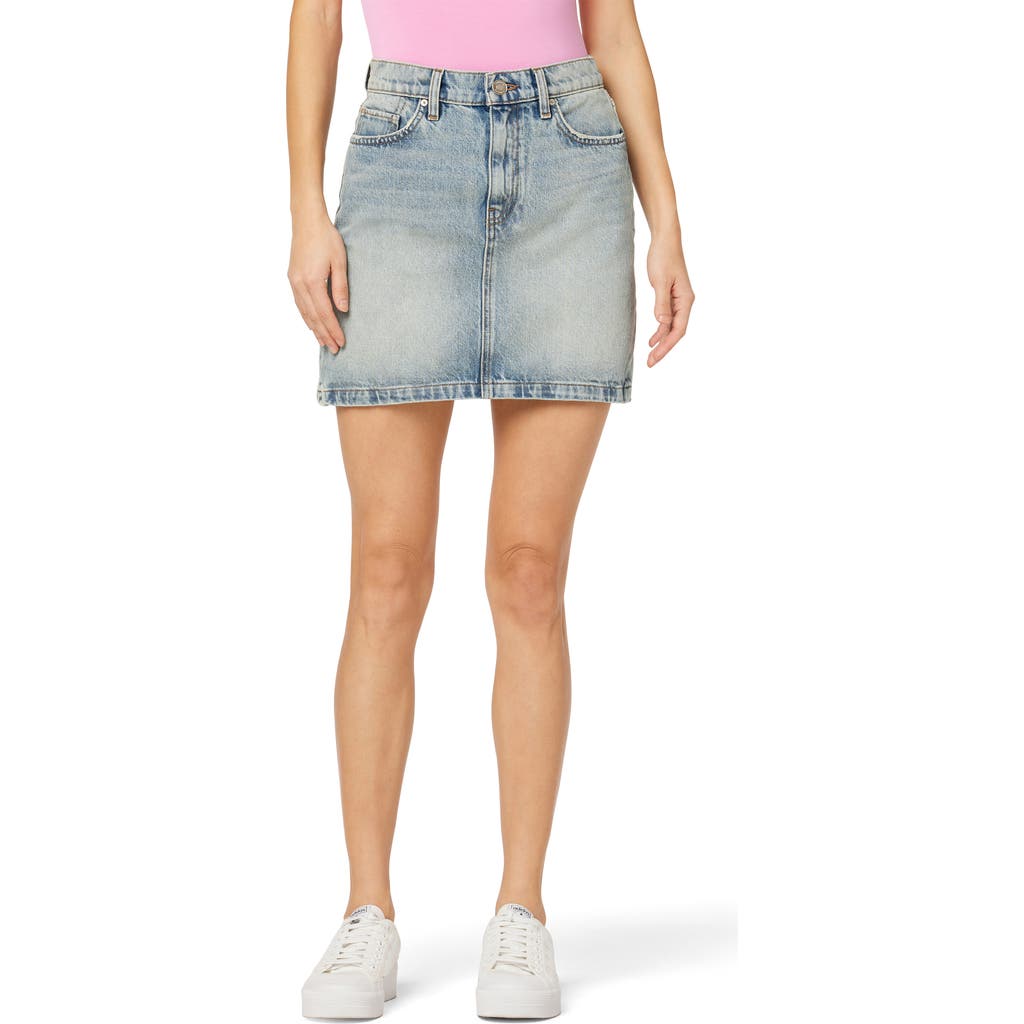 Hudson Curved Hem Denim Miniskirt In Sterling