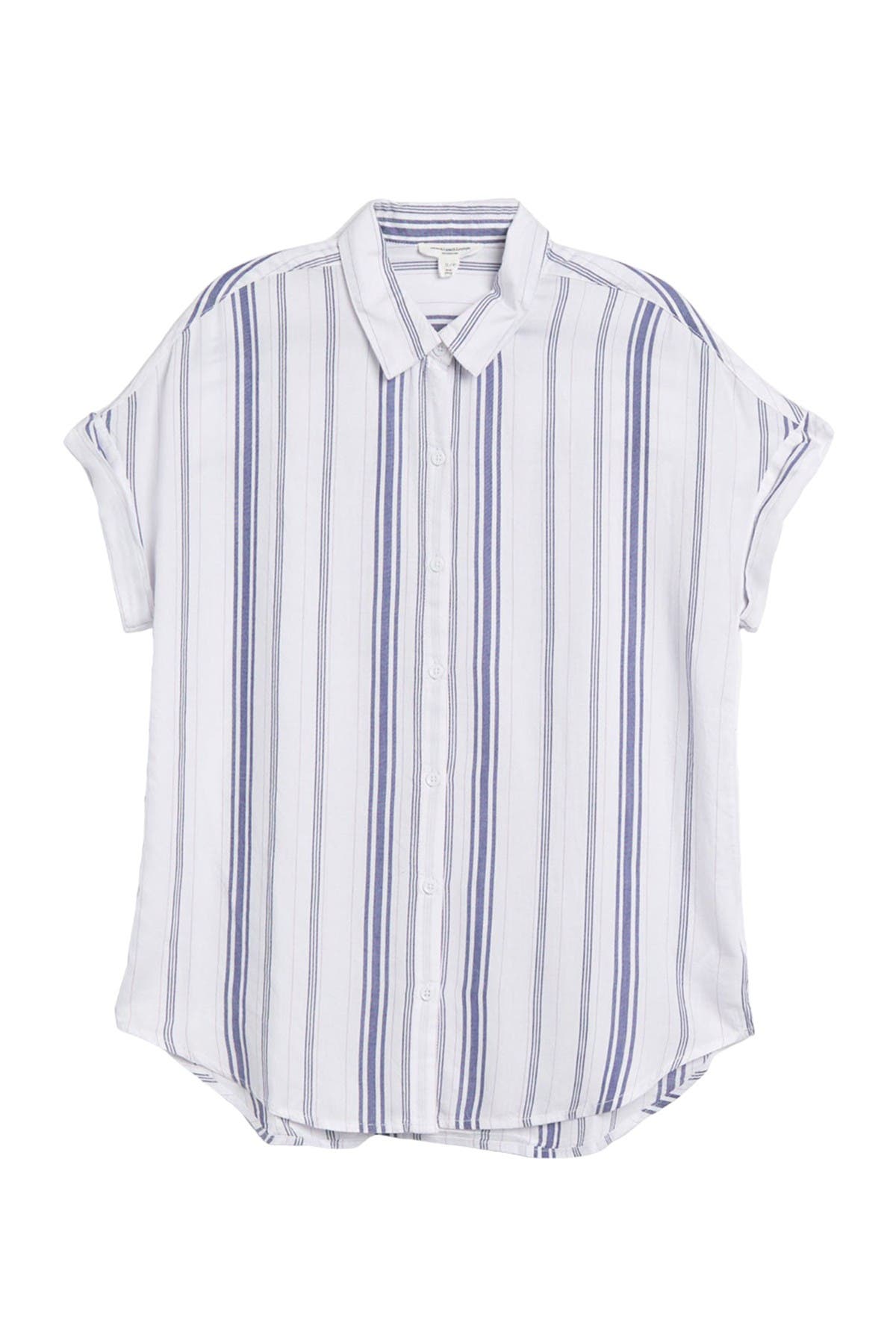 Beachlunchlounge Spencer Striped Short Sleeve Camp Shirt In Berry Blue