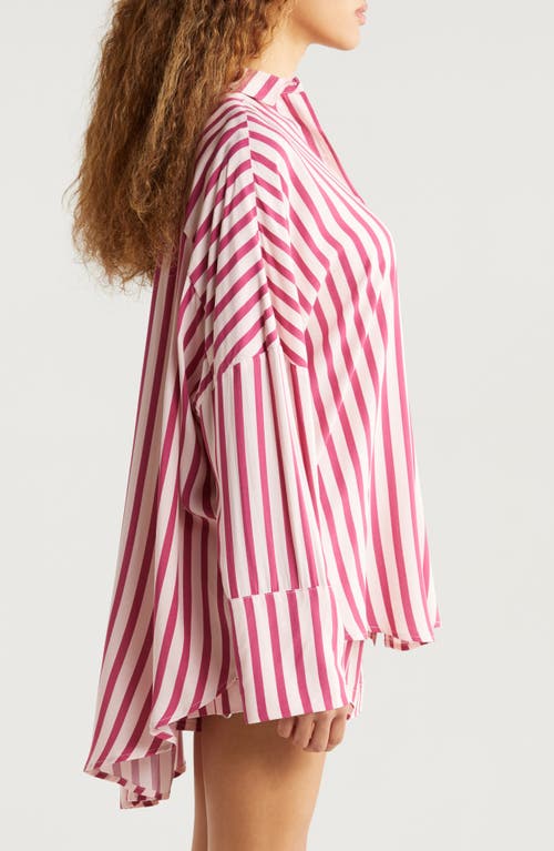 Shop Papinelle Anniversary Stripe Long Sleeve & Short Pajamas In Mulberry/pink Stripe