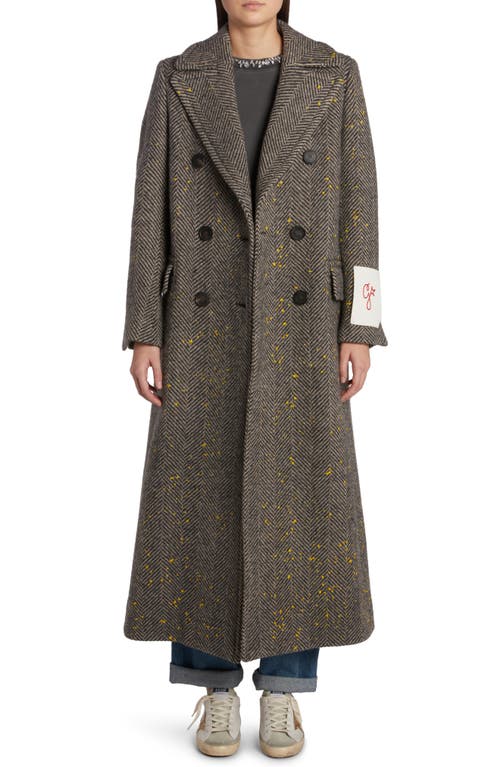 Shop Golden Goose Long Double Breasted Wool Coat In Chevron Beige/anthracite