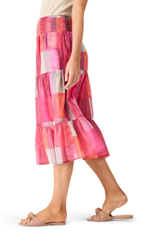 Shop Nic + Zoe Nic+zoe Sunset Plaid Cotton Midi Skirt In Pink Multi