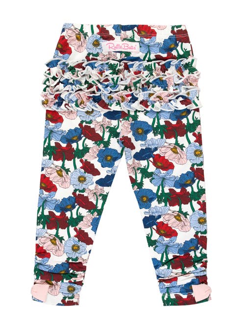 Shop Rufflebutts Girls Kids Ruched Bow Leggings In Poppy Petals