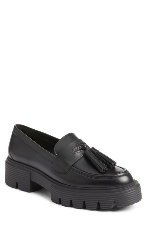 Shop Stuart Weitzman Nolita Tassel Loafer In Black Smooth Calf