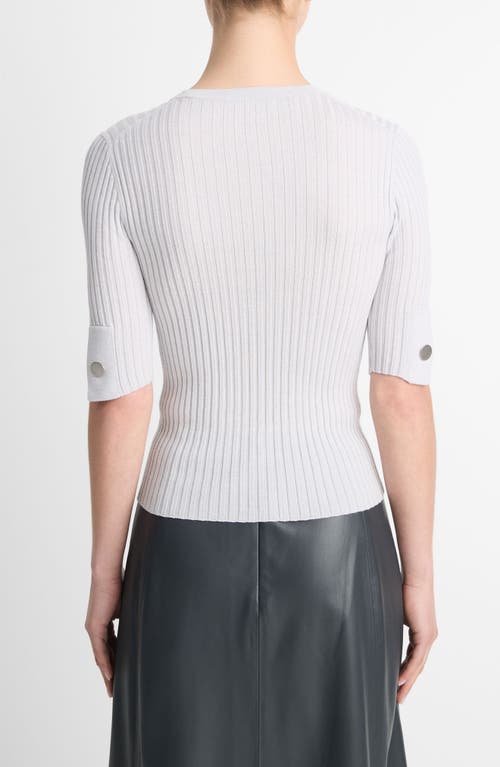 Shop Vince Snap Elbow Sleeve Rib Top In Off White/salt