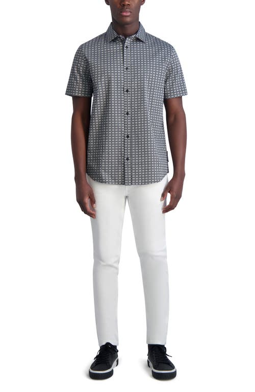 Shop Karl Lagerfeld Paris Geometric Short Sleeve Stretch Cotton Button-down Shirt In Black/white