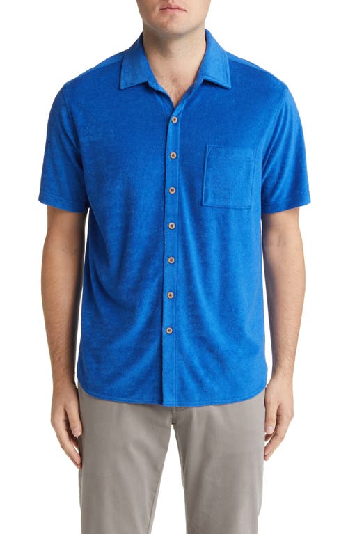 Tommy Bahama Poolside Short Sleeve Terry Cloth Button-up Shirt In Blue