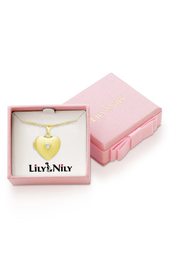 Shop Lily Nily Kids' Cubic Zirconia Heart Locket Necklace In Gold