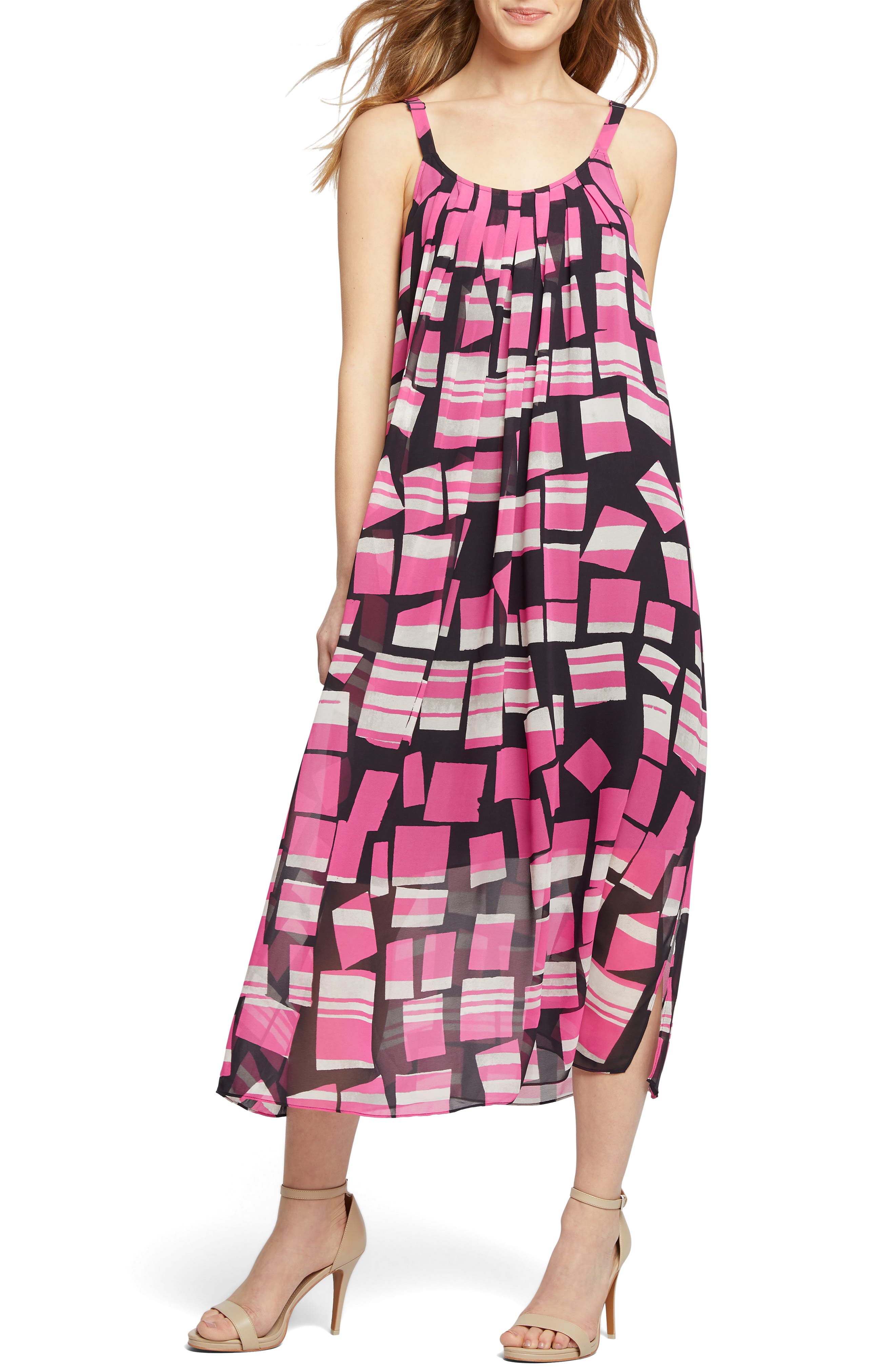 Petite Nic+Zoe Block Party Print Pleat Shift Dress, Pink