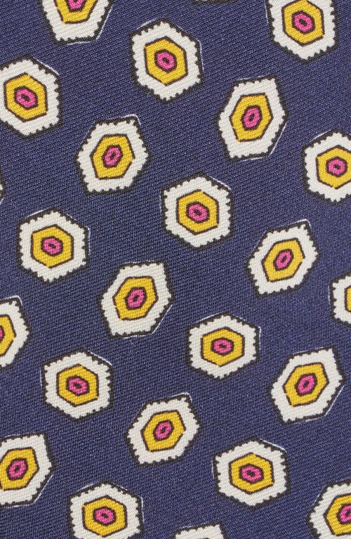 Drake's Hexason Geometric Print Silk Tie In Navy/yellow/red