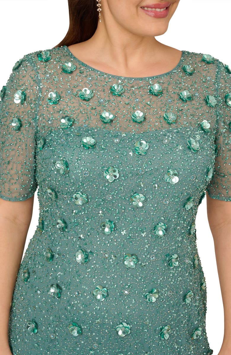 Adrianna Papell Evening Dresses Adrianna Papell Women's Floral Beaded -  Tea-Length Fit & Flare Dress Cocktail Dress