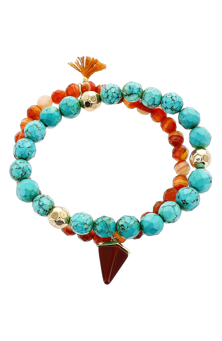 Set of 2 Beaded Stretch Bracelets, Main, color, ORANGE MULTI