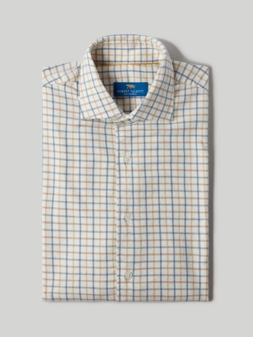 Shop Robert Talbott Pearce Brushed Plaid Shirt In Blue/tan/cream