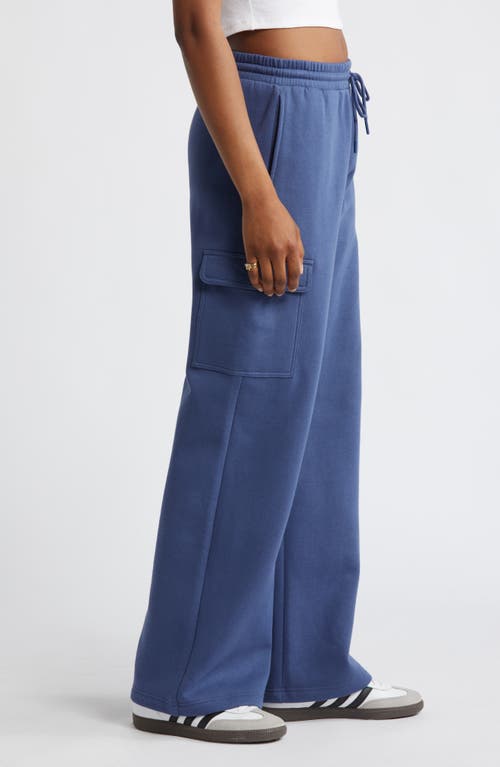 Shop Bp. Elastic Waist Wide Leg Fleece Cargo Pants In Blue Indigo