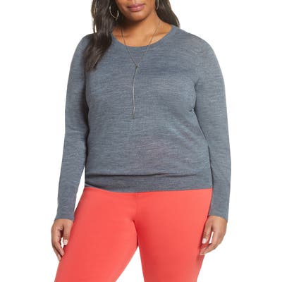 Plus Size Halogen Crewneck Merino Wool Blend Sweater, Grey