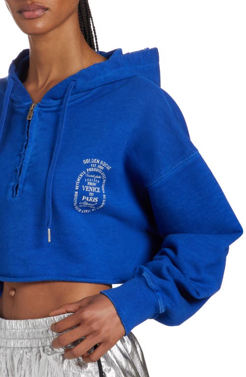 Golden Goose Logo-print Cropped Hoodie In Mazarine Blue/heritage White