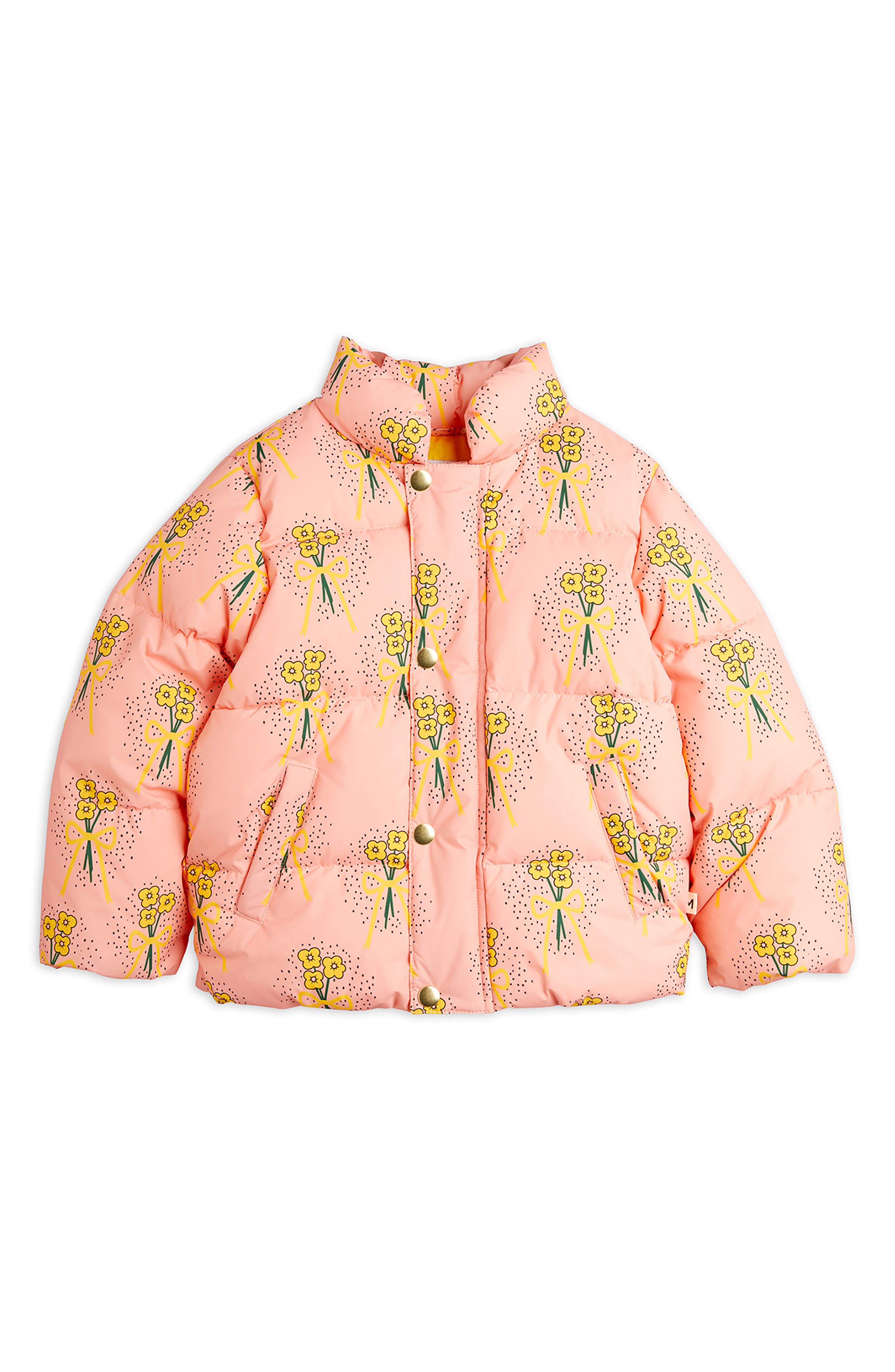 Mini Rodini Kids' Winter Flower Quilted Jacket in Pink 