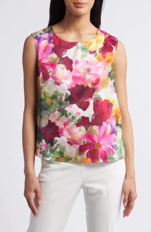 Vince Camuto Floral Print Drawstring Hem Sleeveless Top Antique White at Nordstrom,