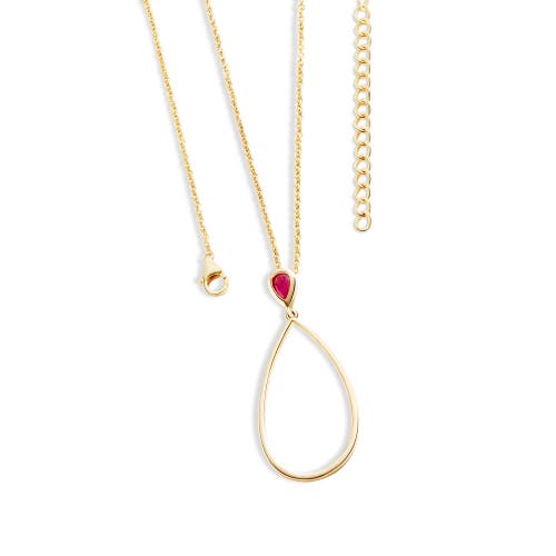 Lucy Quartermaine Women's Long Petal Drop Necklace With Pear Cut Ruby In Gold Vermeil In Gold