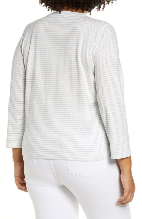 Vince Neppy Stripe Cotton & Linen Crewneck Top In Off White/hydrangea