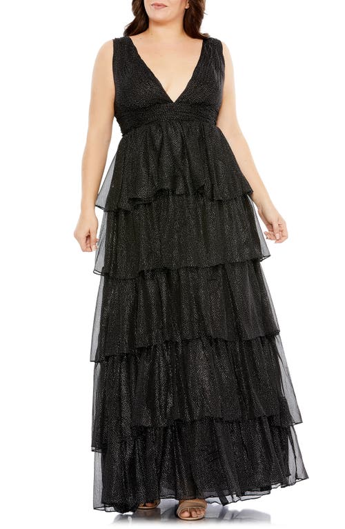 FABULOUSS BY MAC DUGGAL Beaded Tiered Gown in Black Silver