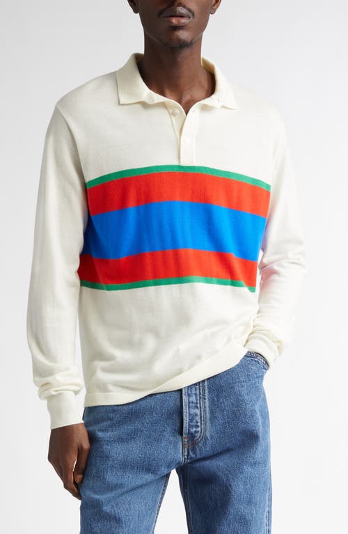 Drake's Stripe Extrafine Merino Wool Rugby Polo Sweater in 003 Eru 