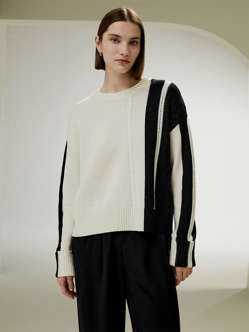 Shop Lilysilk Bicolor Stripe Knit Wool Sweater In White