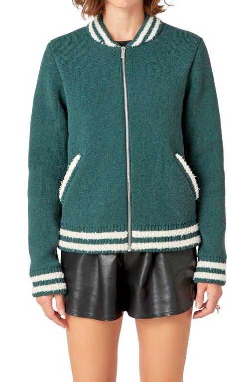 English Factory Knit Bomber Jacket In Green