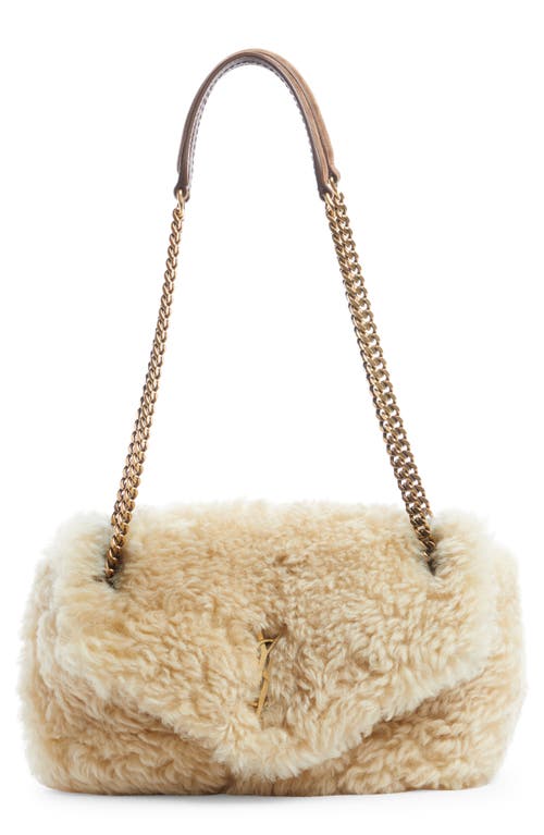 Shop Saint Laurent Calypso Genuine Shearling Shoulder Bag In Naturel/dark Cigar