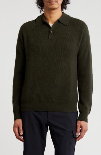 Bruno Magli Rib Cashmere Polo Sweater In Olive