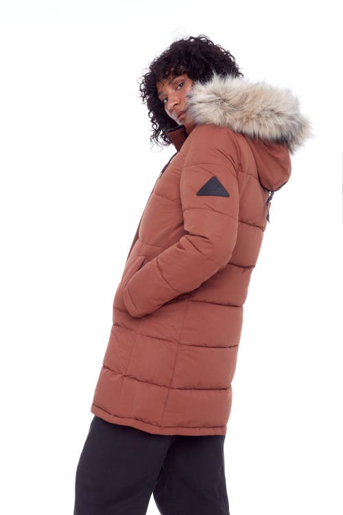 Alpine North Aulavik Women's Vegan Down (recycled) Mid-length Hooded Parka Coat In Maple