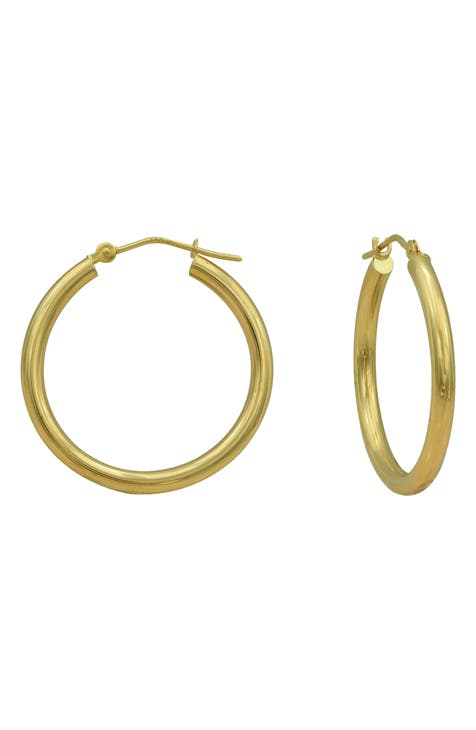 18K Gold Tube Hoop Earrings