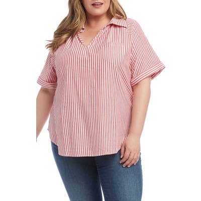Plus Size Karen Kane Stripe Short Sleeve Top, Red