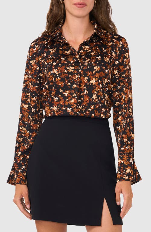 Shop Halogenr Halogen(r) Split Cuff Button-up Top In Rich Black Print