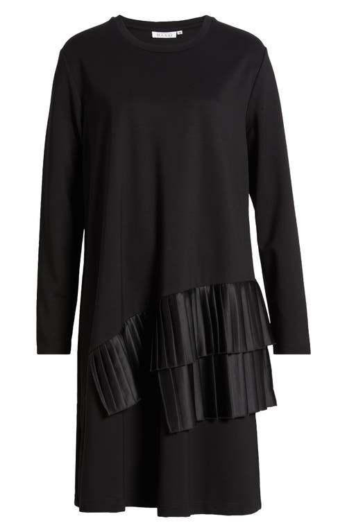 Masai Copenhagen Novalene Satin Pleat Detail Long Sleeve Shift Dress In Black